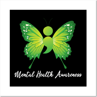 Mental Health Awareness Butterfly Semicolon Posters and Art
